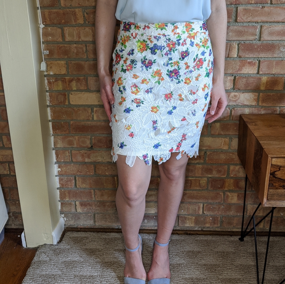 Francesca's Lace Cutout Floral Midi Skirt